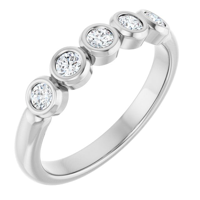 Bezel-Set Five-Stone Anniversary Band — 14K White Gold
