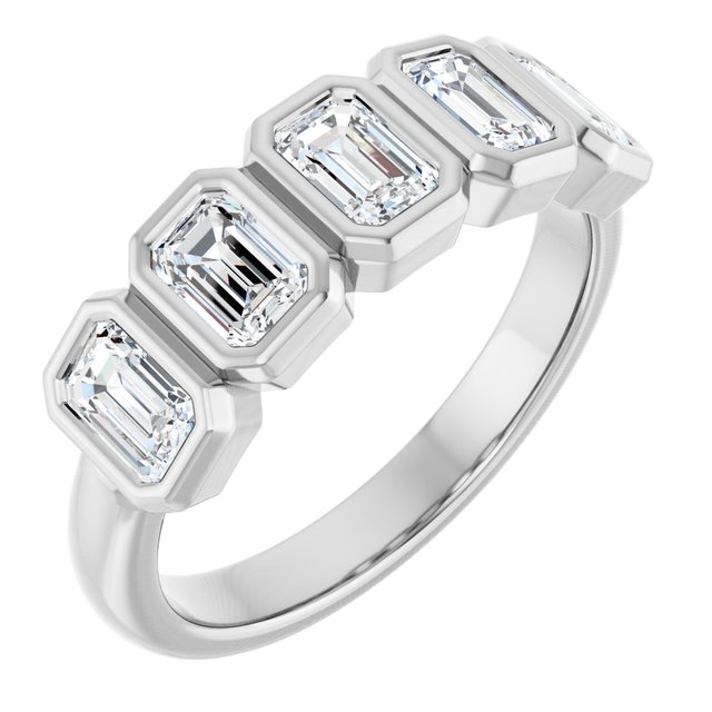 Bezel-Set Five-Stone Diamond Anniversary Band — 10K White Gold