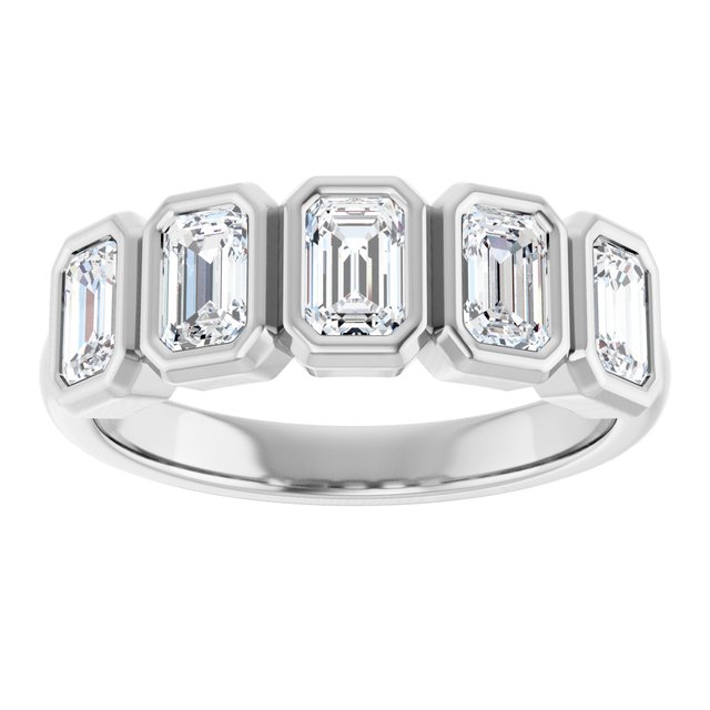 Bezel-Set Five-Stone Diamond Anniversary Band — 10K White Gold