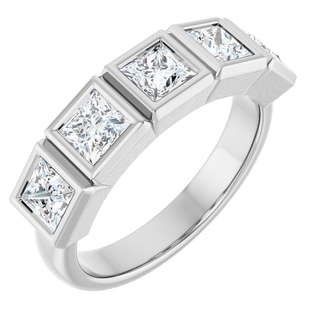 Bezel-Set Five-Stone Anniversary Band — 10K White Gold