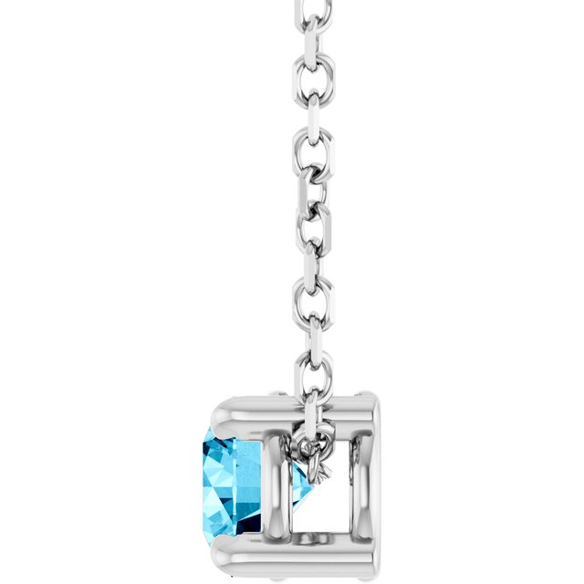 Natural Aquamarine Round Solitaire Slide Necklace or Pendant in 14K White Gold