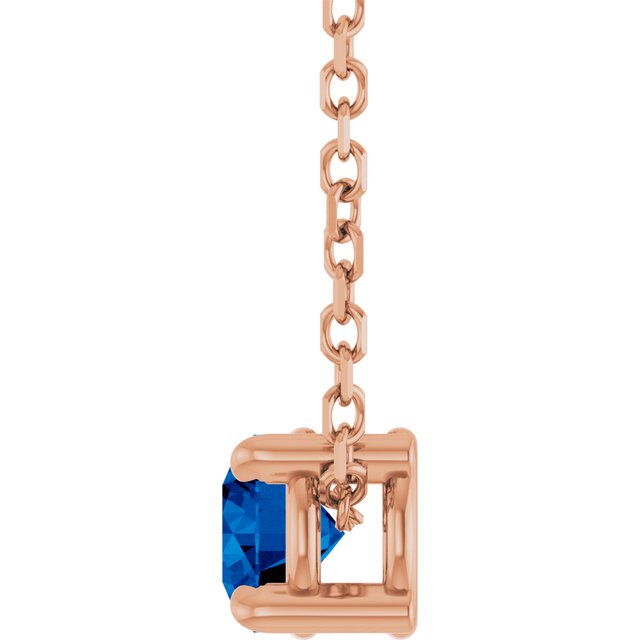 Natural Blue Sapphire Round Solitaire Slide Necklace or Pendant in 14K Rose Gold