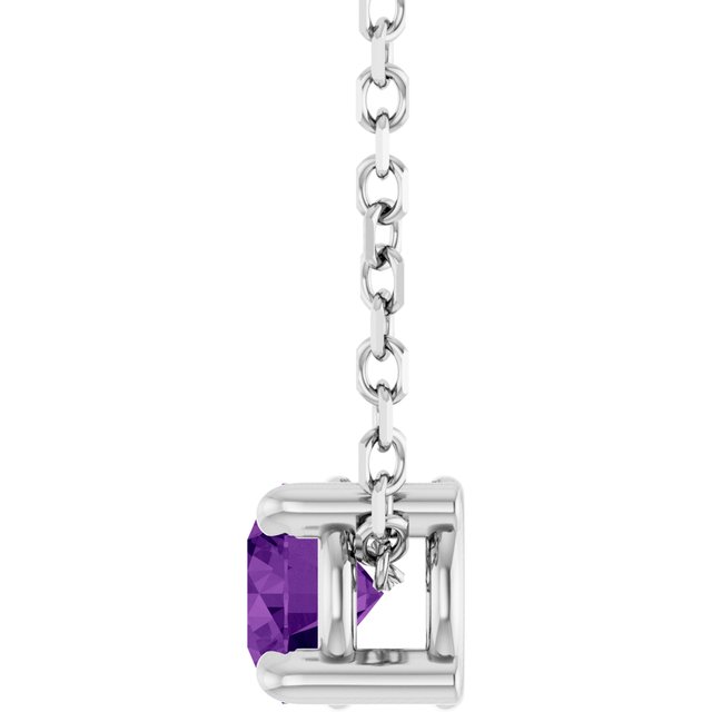 Natural Amethyst Round Solitaire Slide Necklace or Pendant in Sterling Silver