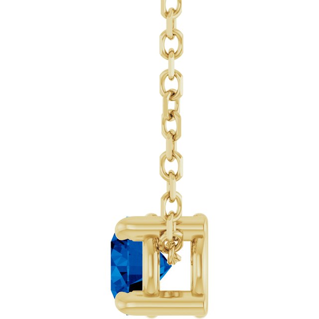 Lab-Grown Blue Sapphire Round Solitaire Slide Necklace or Pendant in 14K Yellow Gold