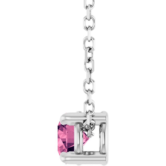 Natural Pink Tourmaline Round Solitaire Slide Necklace or Pendant in Sterling Silver