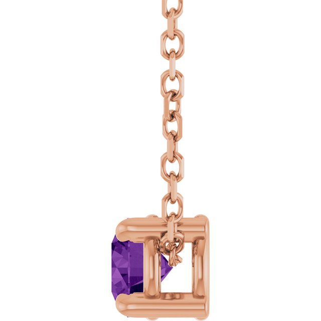Natural Amethyst Round Solitaire Slide Necklace or Pendant in 14K Rose Gold