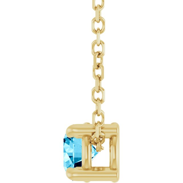 Natural Aquamarine Round Solitaire Slide Necklace or Pendant in 14K Yellow Gold