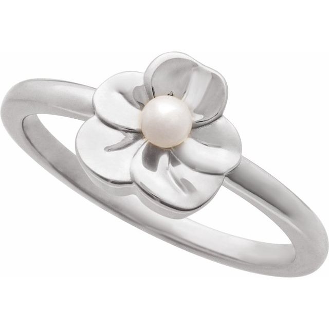 6709 / Ring / Set / 14K White / Cultured White Seed Pearl / Pearl / 3 Mm / Polished / Pearl Floral Ring