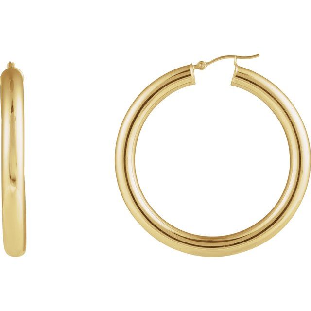 Polished Round Tube Hoop Earrings — 14K Yellow Gold