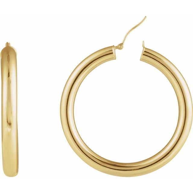 Polished Round Tube Hoop Earrings — 14K Yellow Gold