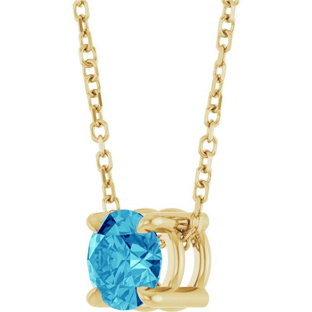 Natural Blue Zircon Round Solitaire Slide Necklace or Pendant in 14K Yellow Gold