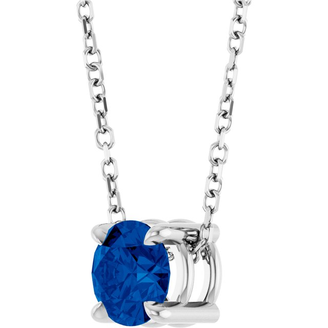 Natural Blue Sapphire Round Solitaire Slide Necklace or Pendant in Platinum