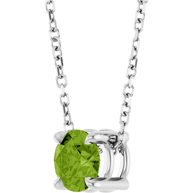 Natural Peridot Round Solitaire Slide Necklace or Pendant in 14K White Gold