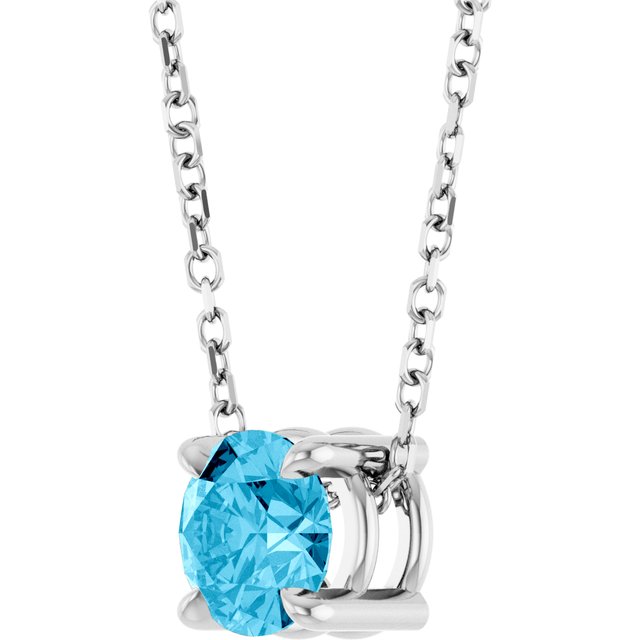 Natural Aquamarine Round Solitaire Slide Necklace or Pendant in 14K White Gold