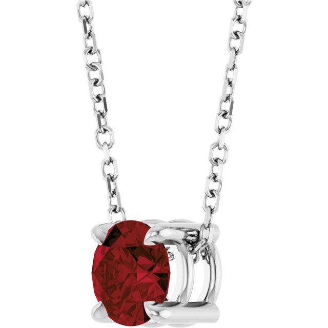 Natural Mozambique Garnet Round Solitaire Slide Necklace or Pendant in 14K White Gold