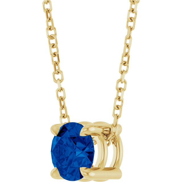 Lab-Grown Blue Sapphire Round Solitaire Slide Necklace or Pendant in 14K Yellow Gold