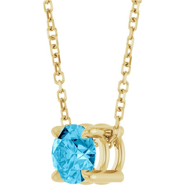 Natural Aquamarine Round Solitaire Slide Necklace or Pendant in 14K Yellow Gold