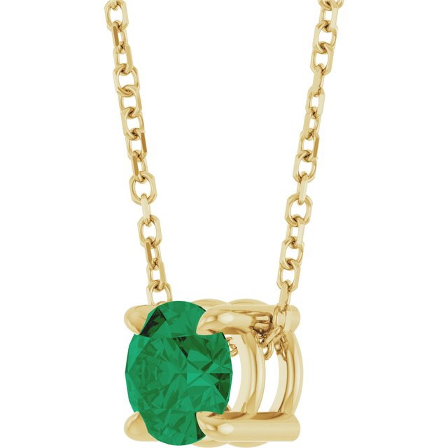 Natural Emerald Round Solitaire Slide Necklace or Pendant in 14K Yellow Gold