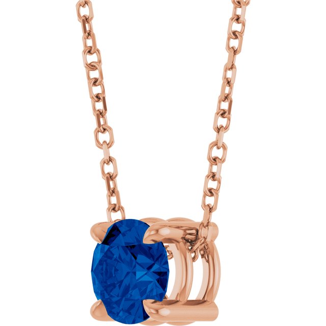 Natural Blue Sapphire Round Solitaire Slide Necklace or Pendant in 14K Rose Gold