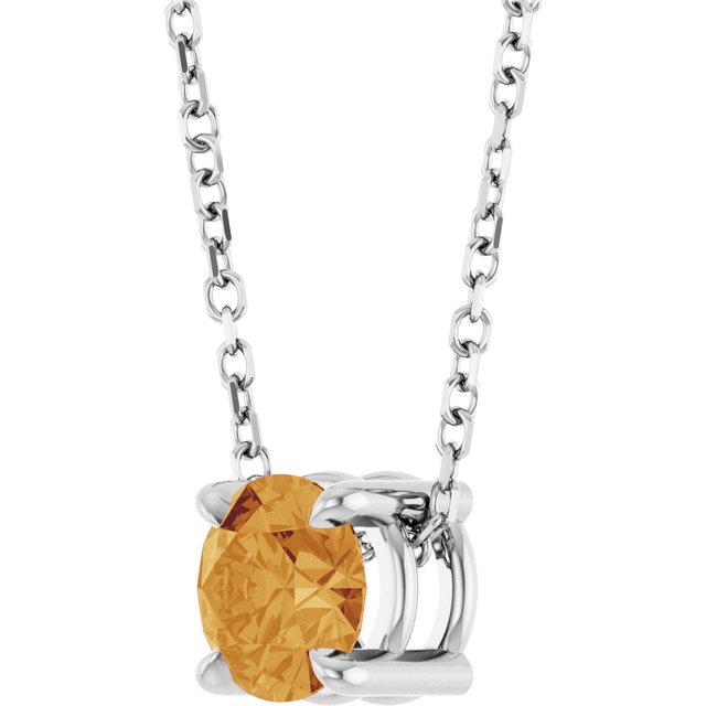 Natural Citrine Round Solitaire Slide Necklace or Pendant in 14K White Gold