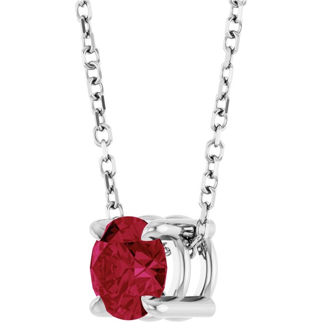 Lab-Grown Ruby Round Solitaire Slide Necklace or Pendant in Sterling Silver