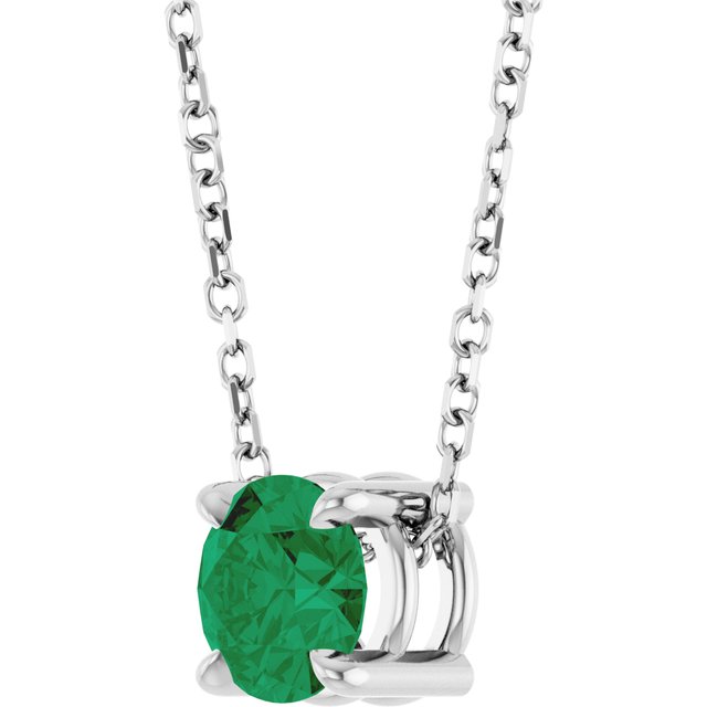 Lab-Grown Emerald Round Solitaire Slide Necklace or Pendant in Platinum