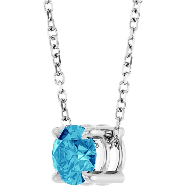 Natural Blue Zircon Round Solitaire Slide Necklace or Pendant in 14K White Gold