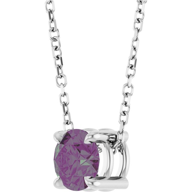 Lab-Grown Alexandrite Round Solitaire Slide Necklace or Pendant in 14K White Gold