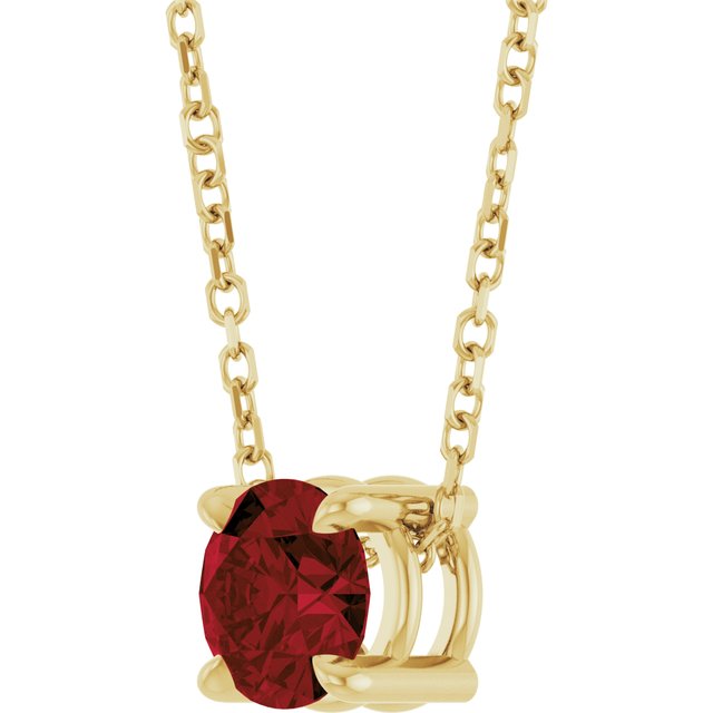Natural Mozambique Garnet Round Solitaire Slide Necklace or Pendant in 14K Yellow Gold