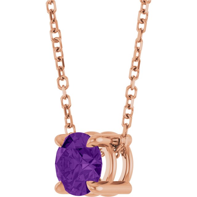Natural Amethyst Round Solitaire Slide Necklace or Pendant in 14K Rose Gold