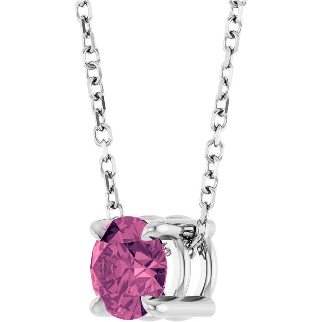 Natural Pink Tourmaline Round Solitaire Slide Necklace or Pendant in 14K White Gold