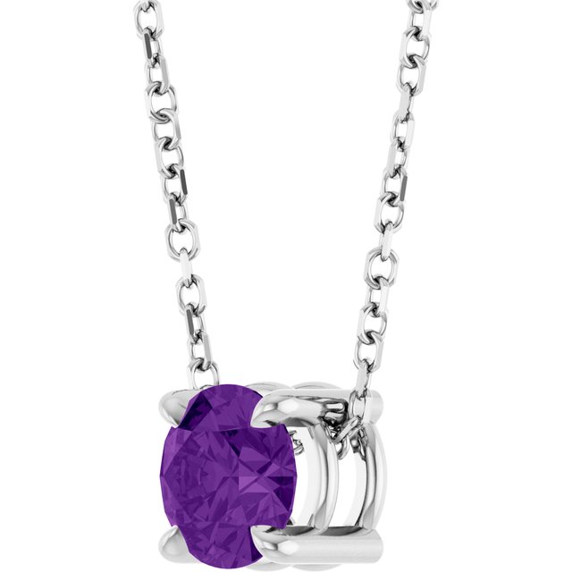 Natural Amethyst Round Solitaire Slide Necklace or Pendant in 14K White Gold