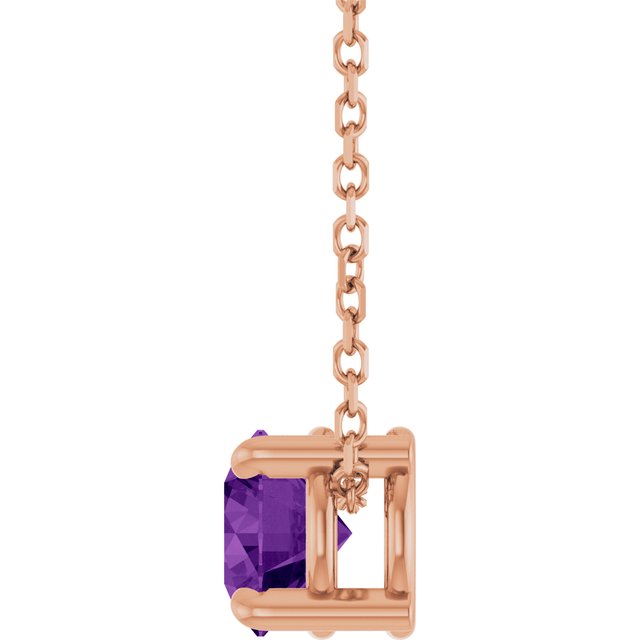 Natural Amethyst Round Solitaire Slide Necklace or Pendant in 14K Rose Gold