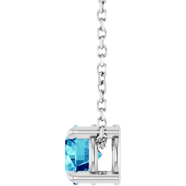 Natural Blue Zircon Round Solitaire Slide Necklace or Pendant in 14K White Gold