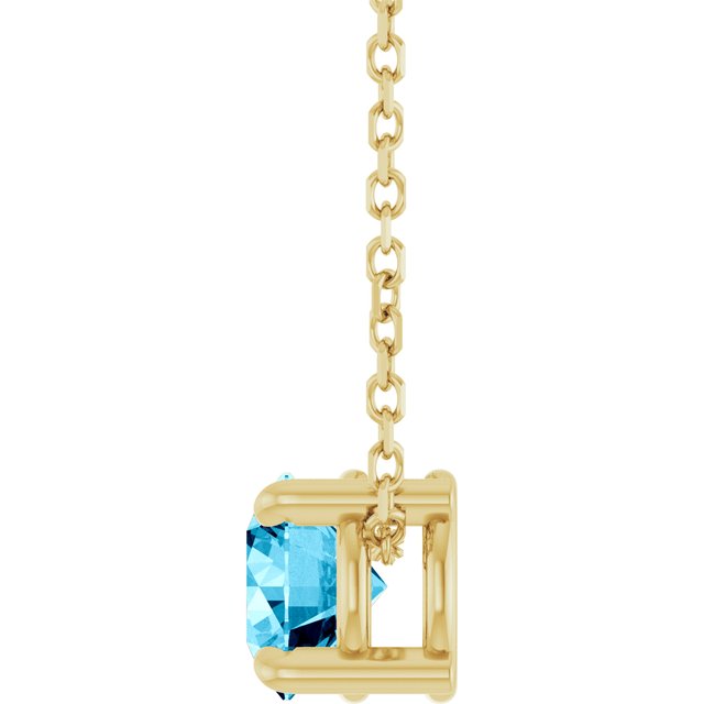Natural Aquamarine Round Solitaire Slide Necklace or Pendant in 14K Yellow Gold