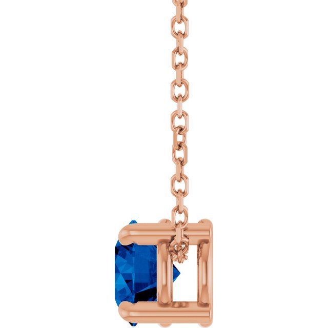 Natural Blue Sapphire Round Solitaire Slide Necklace or Pendant in 14K Rose Gold