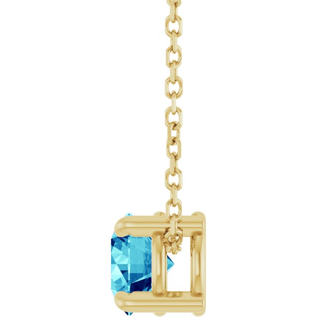 Natural Blue Zircon Round Solitaire Slide Necklace or Pendant in 14K Yellow Gold