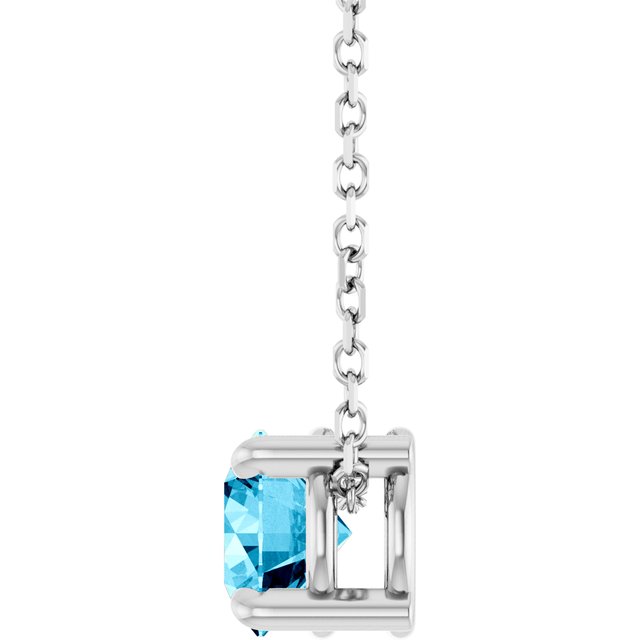 Natural Aquamarine Round Solitaire Slide Necklace or Pendant in 14K White Gold