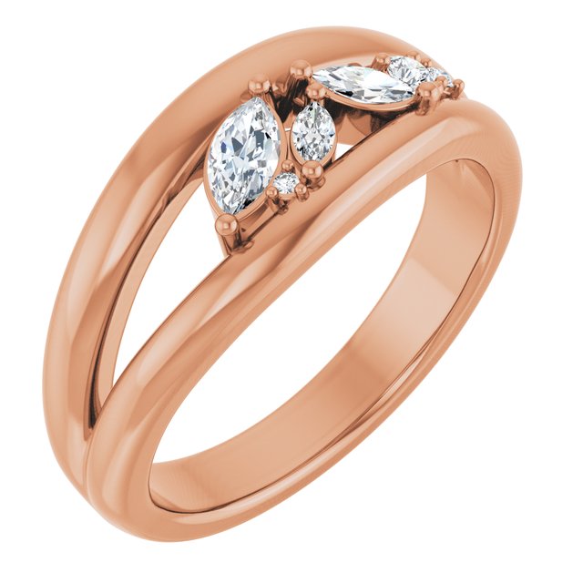 Marquise Diamond Scatter Open Bypass Ring — 14K Rose Gold