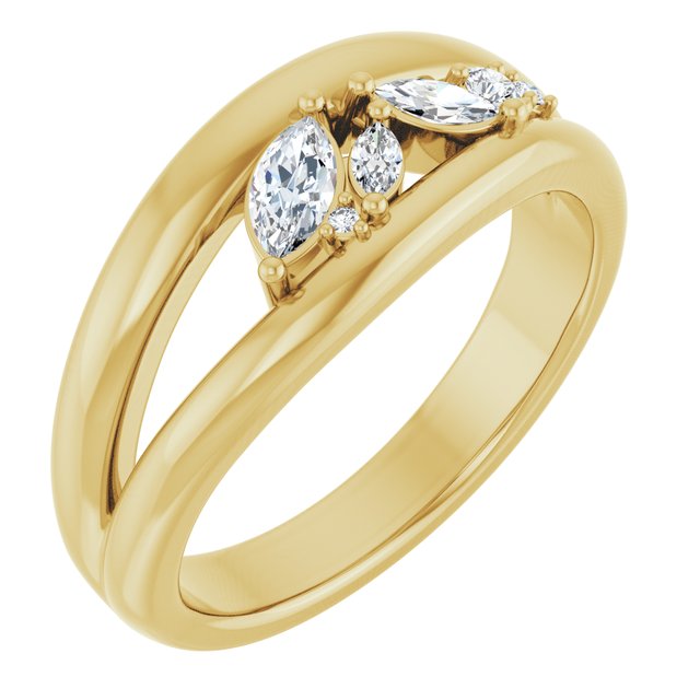 Marquise Diamond Scatter Open Bypass Ring — 14K Yellow Gold