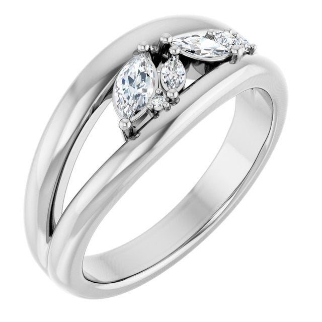 Marquise Diamond Scatter Open Bypass Ring — Sterling Silver