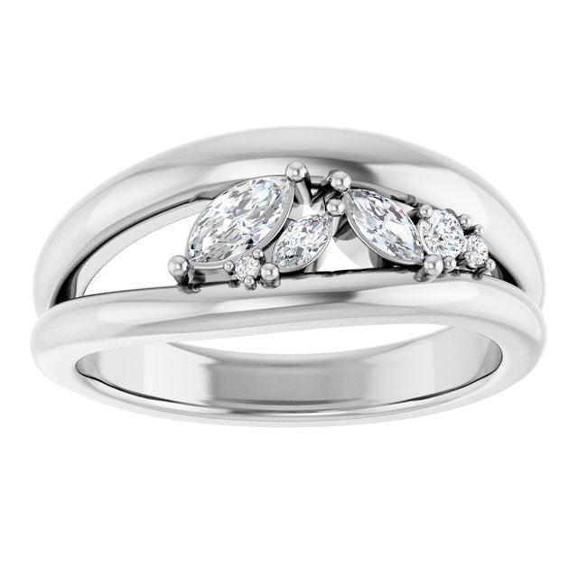 Marquise Diamond Scatter Open Bypass Ring — Sterling Silver
