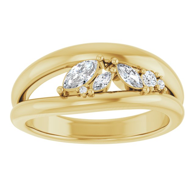 Marquise Diamond Scatter Open Bypass Ring — 14K Yellow Gold