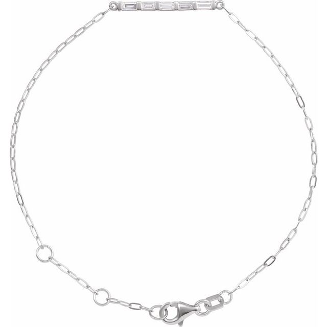 Accented Bar Link Bracelet — 14K White Gold