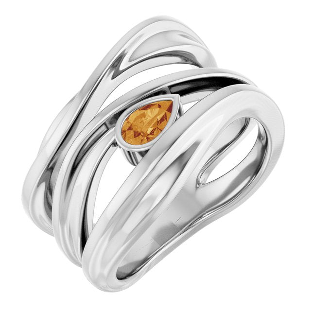 Sculpted Pear Bezel Negative Space Ring — 14K White Gold