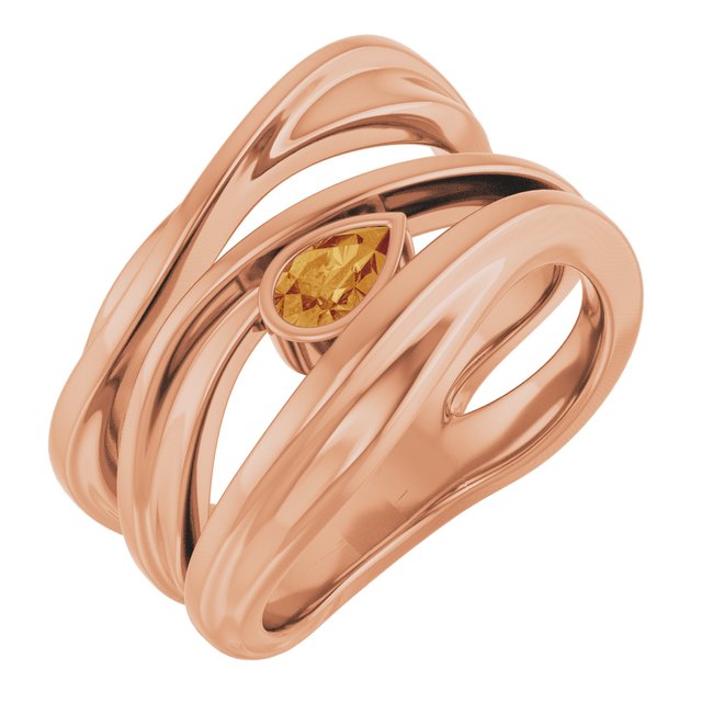 Natural Citrine Sculpted Pear Bezel Negative Space Ring in 14K Rose Gold
