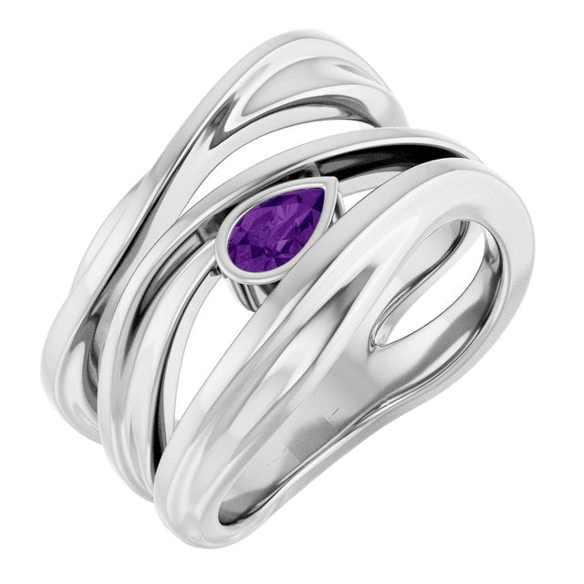 Sculpted Pear Bezel Negative Space Ring — 14K White Gold