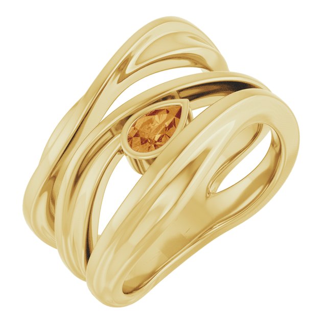 Natural Citrine Sculpted Pear Bezel Negative Space Ring in 14K Yellow Gold