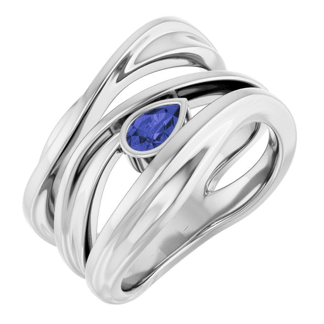 Sculpted Pear Bezel Negative Space Ring — Platinum