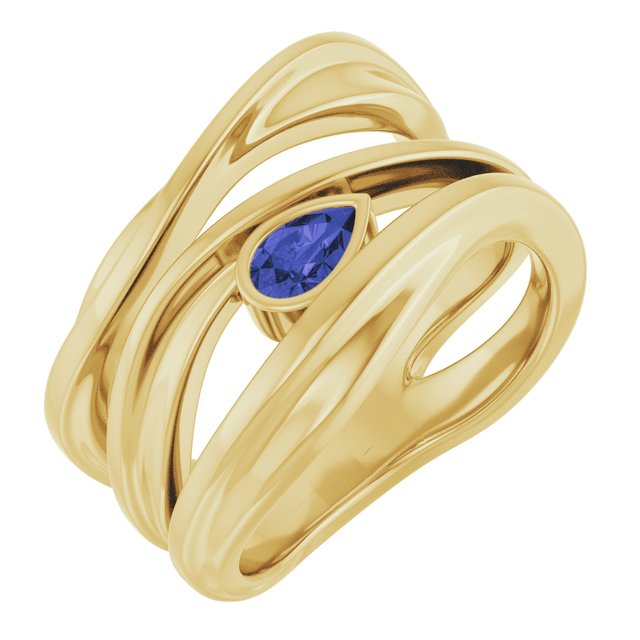 Sculpted Pear Bezel Negative Space Ring — 14K Yellow Gold